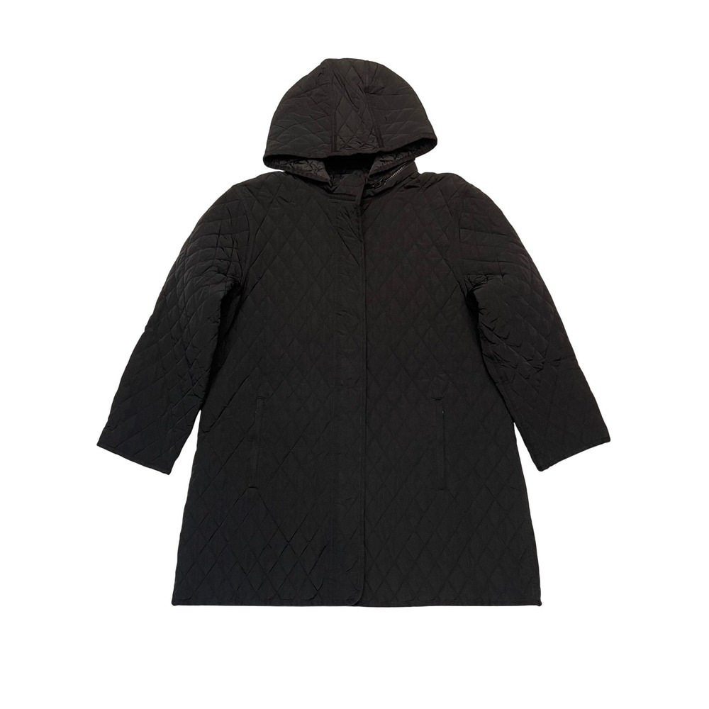 Garnet Hill Black Diamond Quilted Lightweight Hooded Parka Jacket Size L
